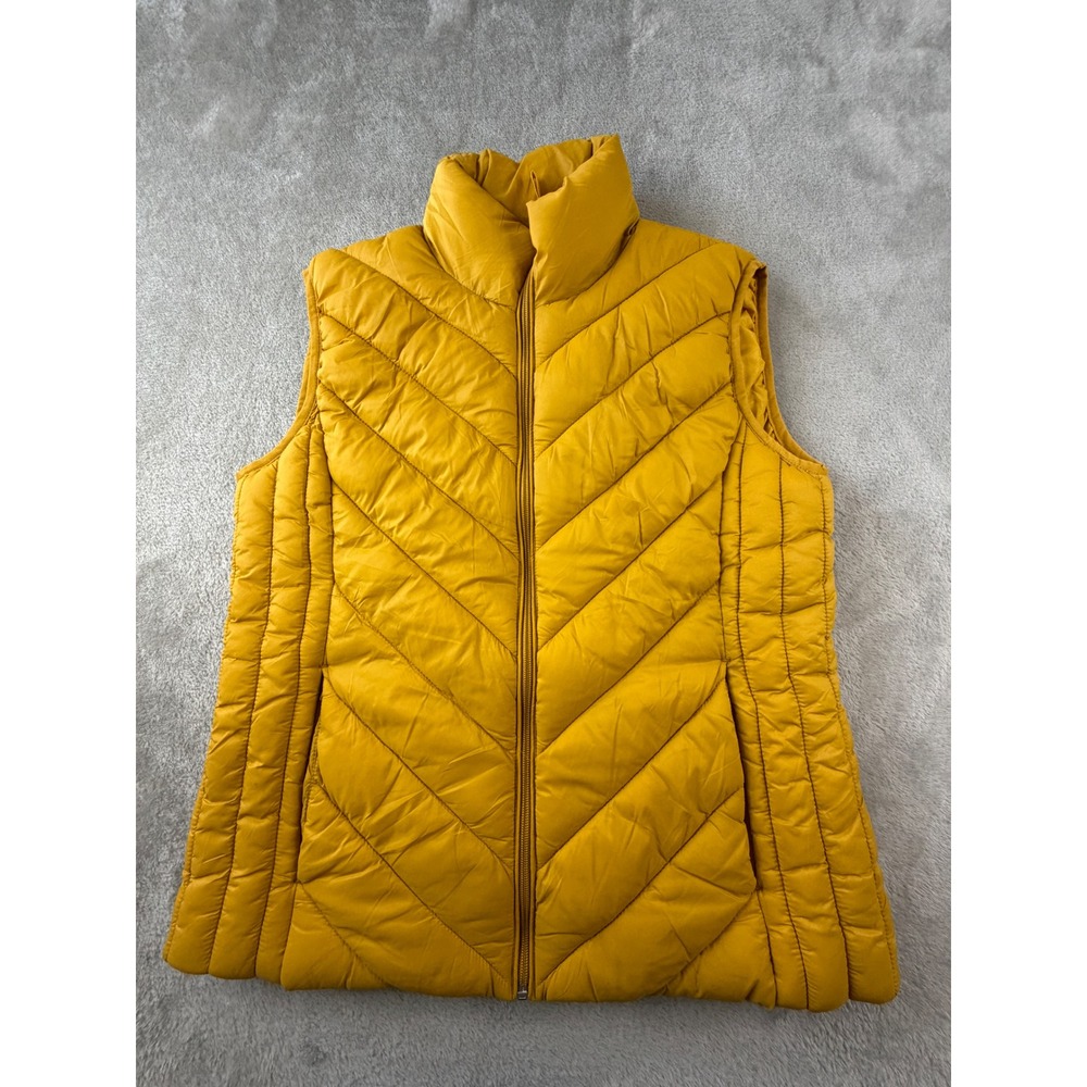 Springfield Puffer Vest Women 8 Yellow Sleeveless Full Zip Quilted Outerwear